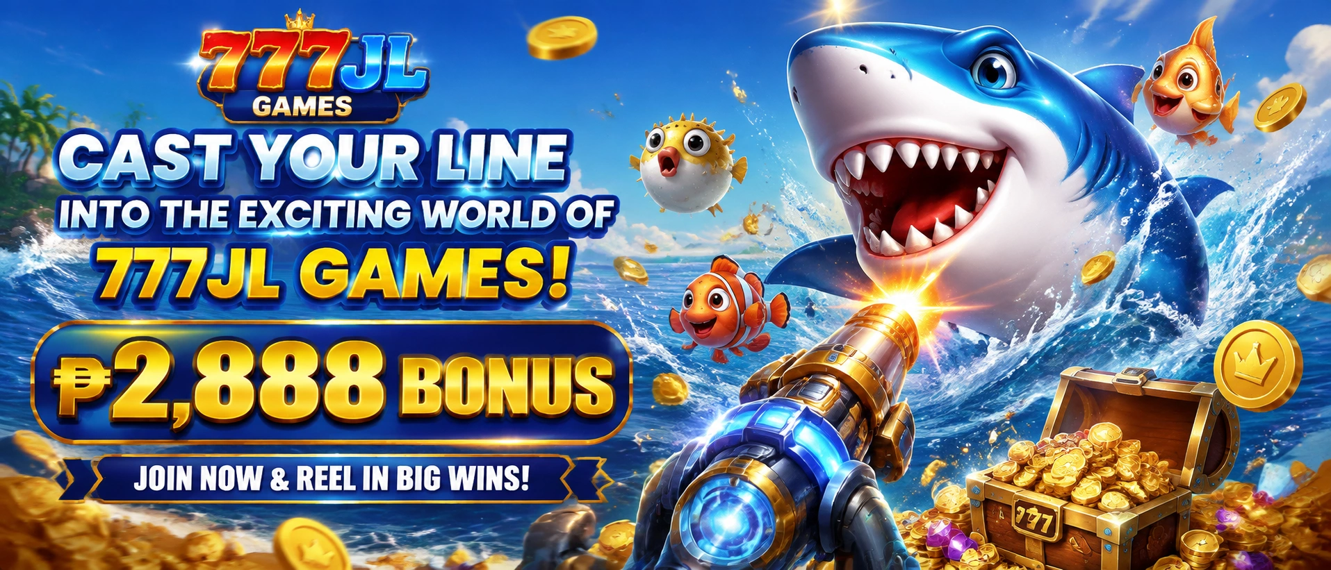 Arcade-style fishing room visual