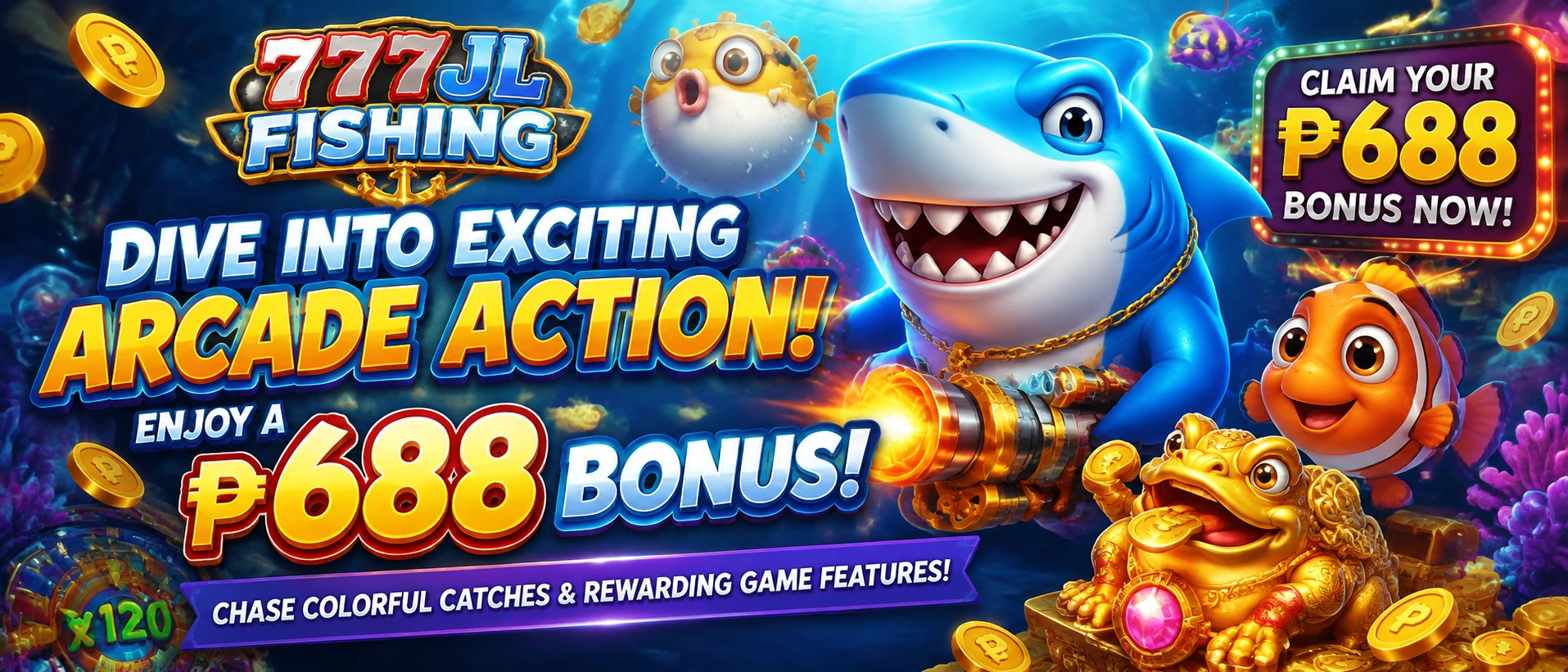 Ocean-themed fishing game visual